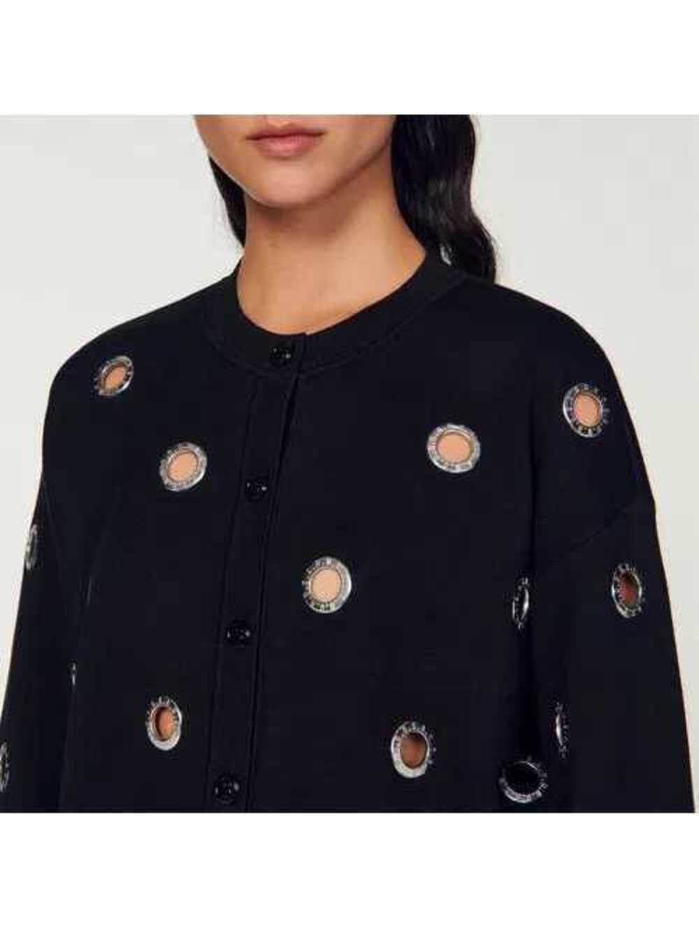 NWT Sandro Coccinelle Black Eyelet Cardigan Size 1 $430